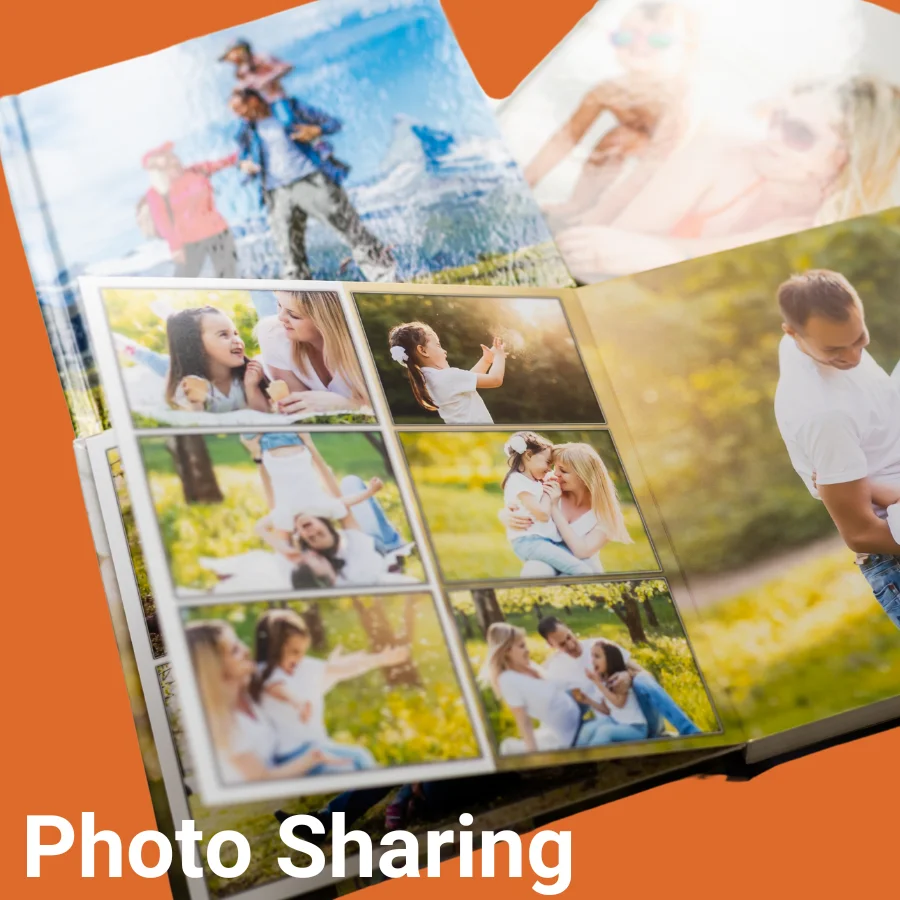 Independa Photo Sharing feature — open photo album displaying family memories