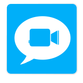 Video Chat icon — video camera inside a speech bubble on blue background